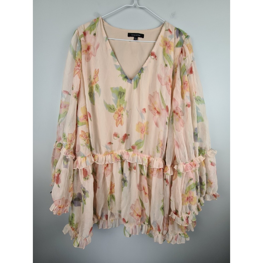 Strut‎ & Bolt Women's The Carrigan Pleated Oversized L Floral Mini Dress Peach
